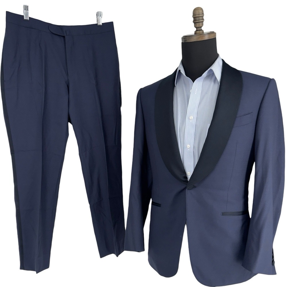Ermenegildo Zegna Tuxedo Suit 38S 31x27 Navy High Performance Satin Shawl Lapel